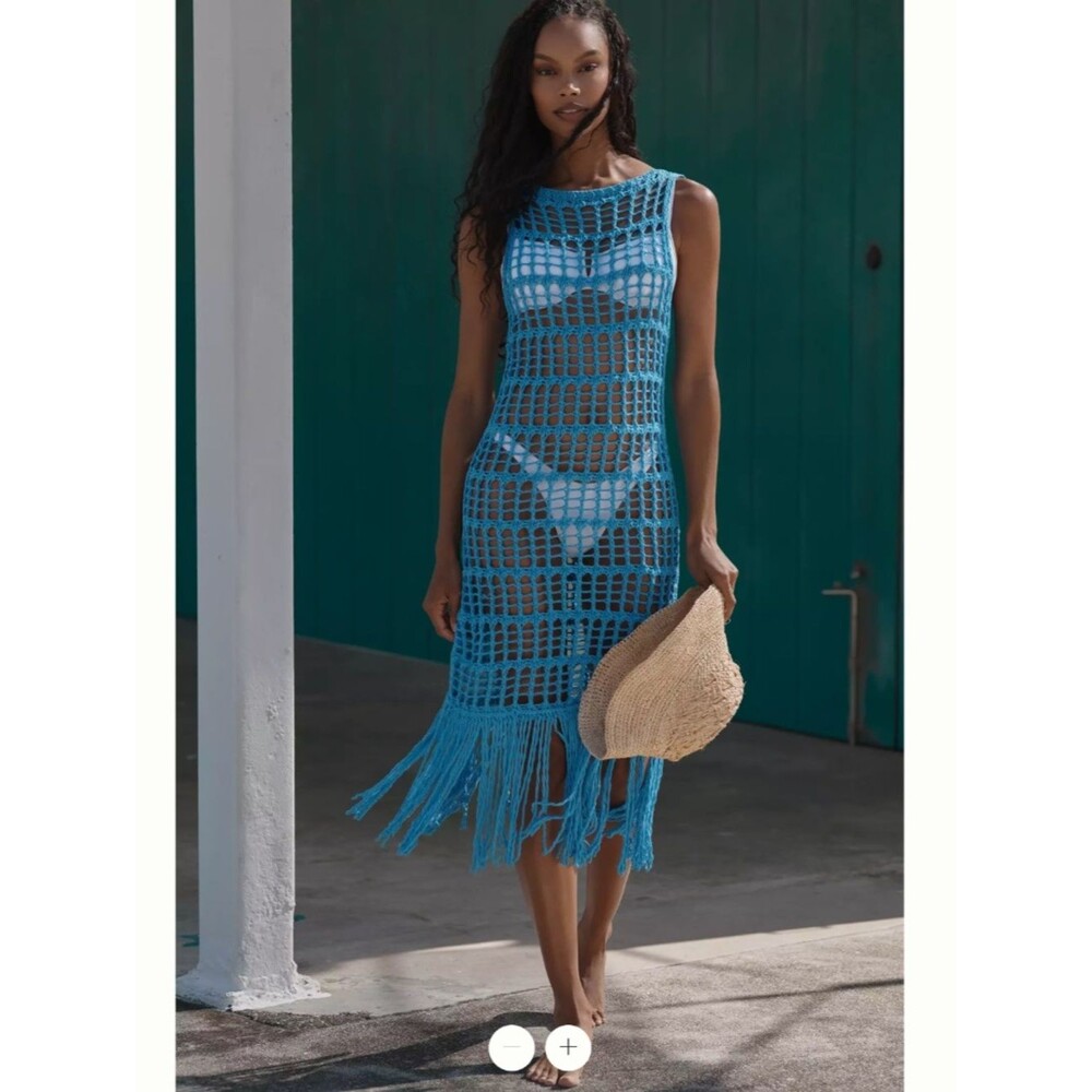 Anthropologie Celandine Crochet Fringe Midi Dress